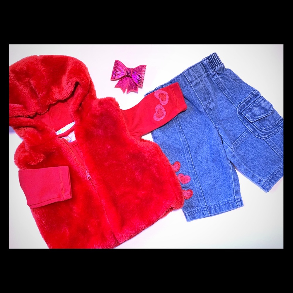 Girls’ Miniwear Faux Fur Vest & Jean Set